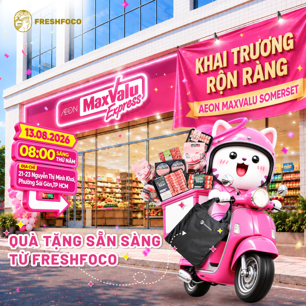 AEON MaxValu Somerset chính thức khai trương, mang đến thêm một điểm mua sắm mới cho khách hàng tại Somerset. Nhân dịp đặc biệt này, FRESHFOCO hân hạnh đồng hành cùng AEON MaxValu với vai trò đối tác cung ứng thực phẩm, đồng thời dành tặng những phần quà thiết thực đến khách hàng khi mua sản phẩm FRESHFOCO tại cửa hàng.