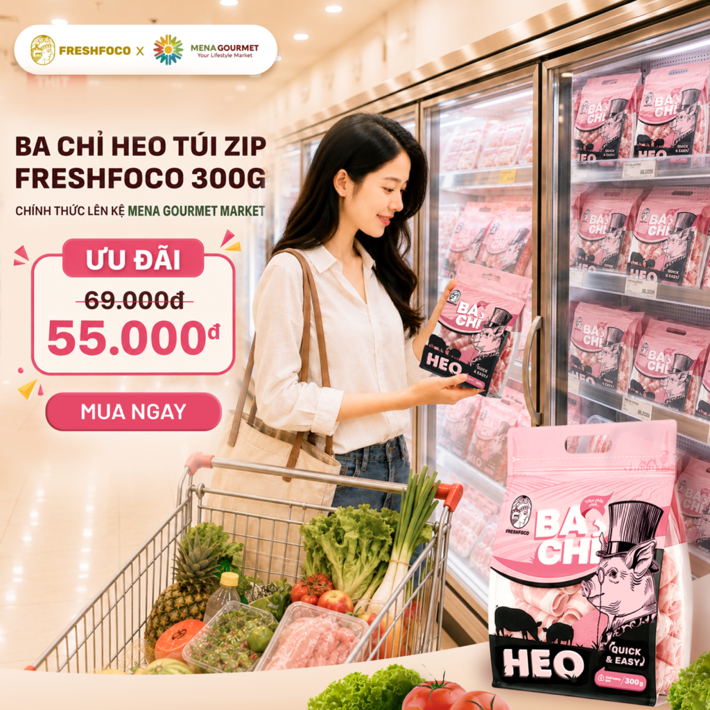Ba chỉ heo túi zip FRESHFOCO 300g đã có mặt tại Mena Gourmet Market