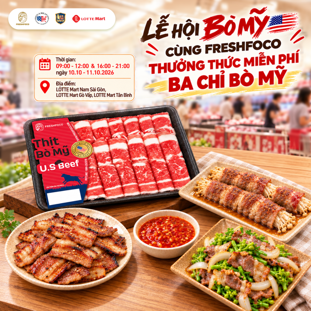 Lễ hội bò Mỹ - Thưởng thức miễn phí Ba chỉ bò Mỹ FRESHFOCO tại LOTTE Mart